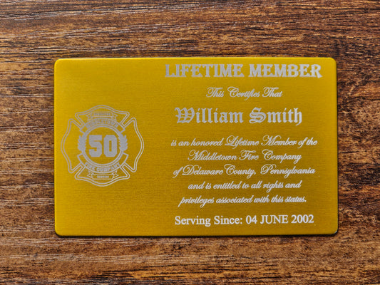 Membership Card Lifetime Member - Gold Colored