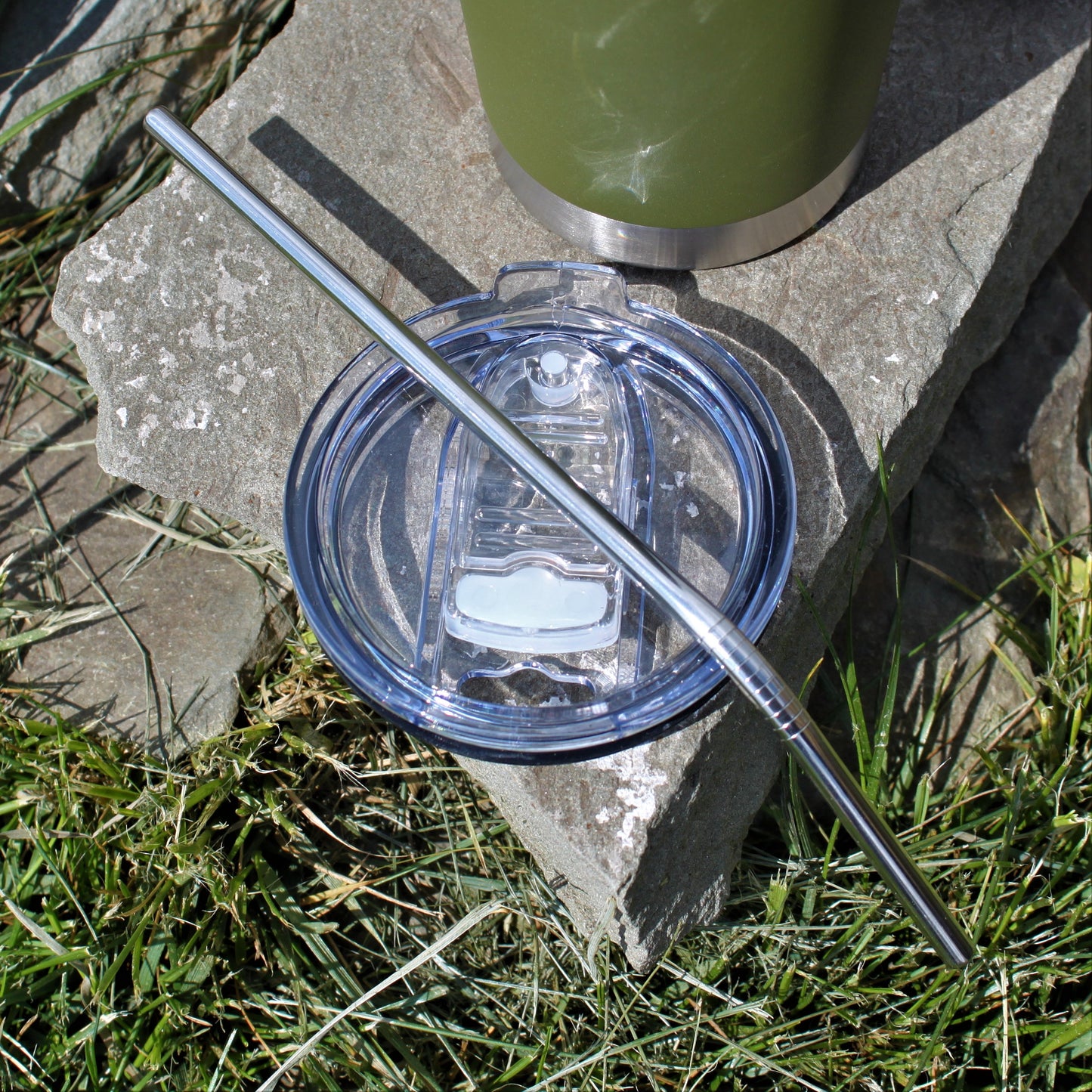 All tumblers include sliding lid and metal straw